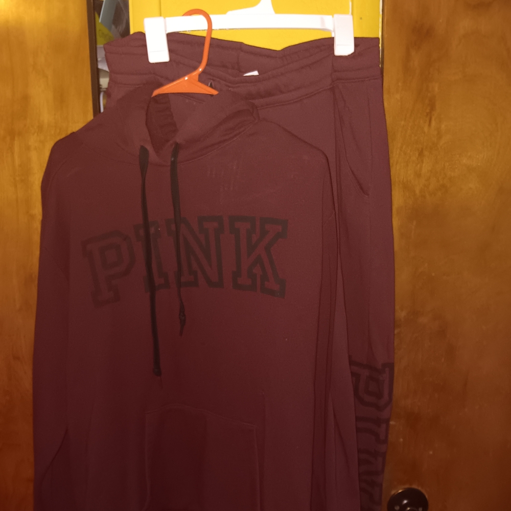 PINK Victoria's Secret Maroon Hoodie and Sweatpants Set